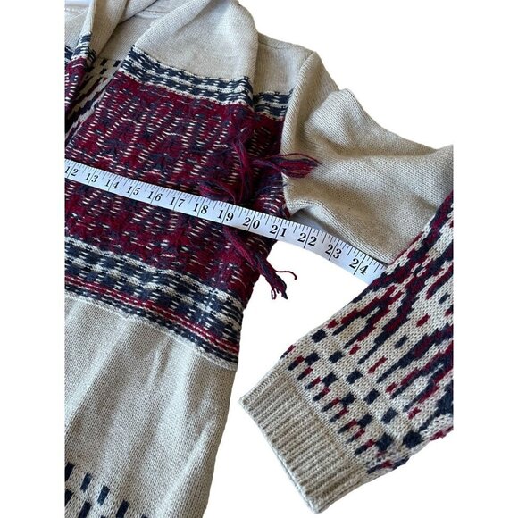 Style & Co Sweater Cardigan Women's Sz Small Open Front Tan Red Blue Fringe - Picture 10 of 11